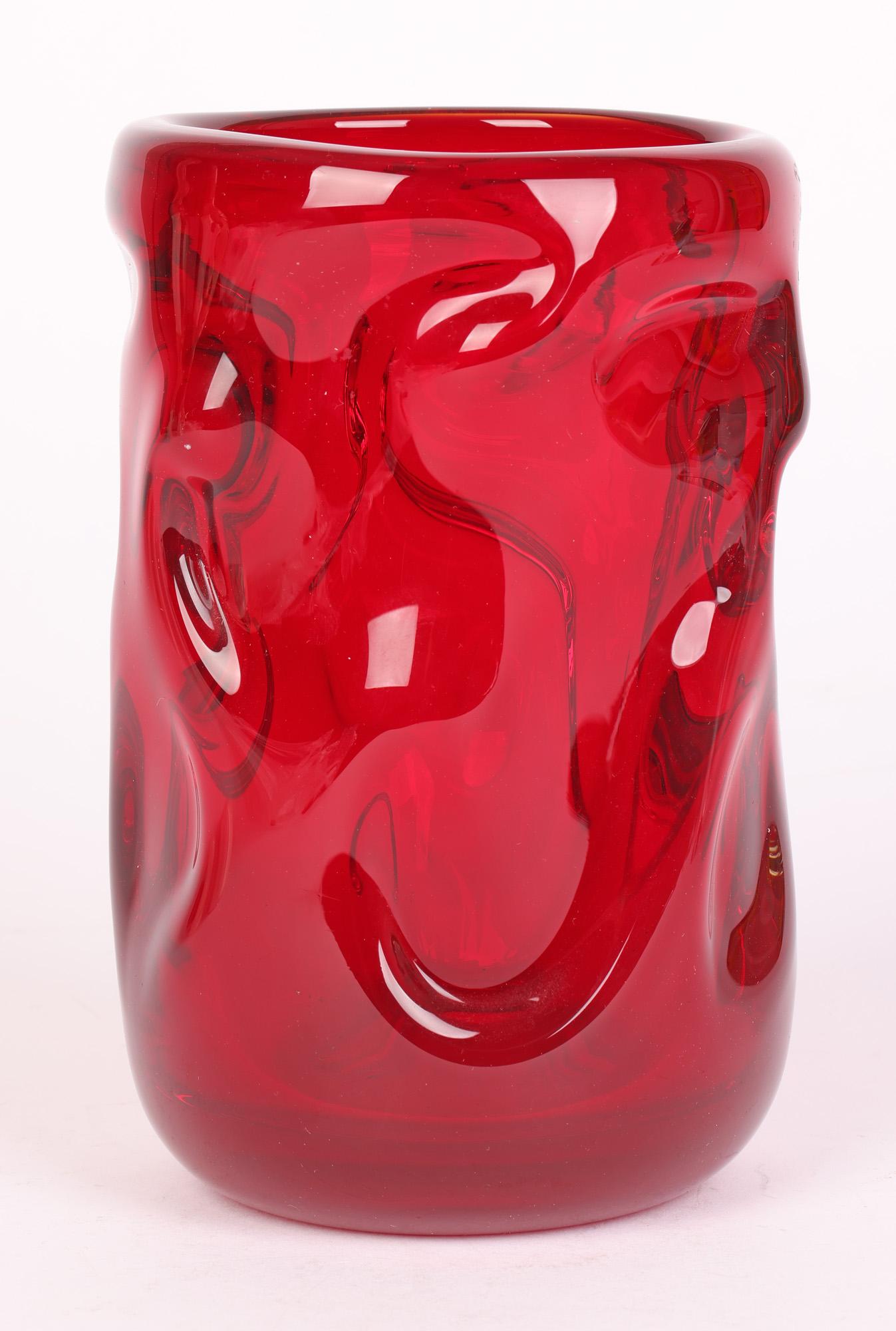 Whitefriars Mid-Century Red Knobbly Art Glass Vase For Sale 2