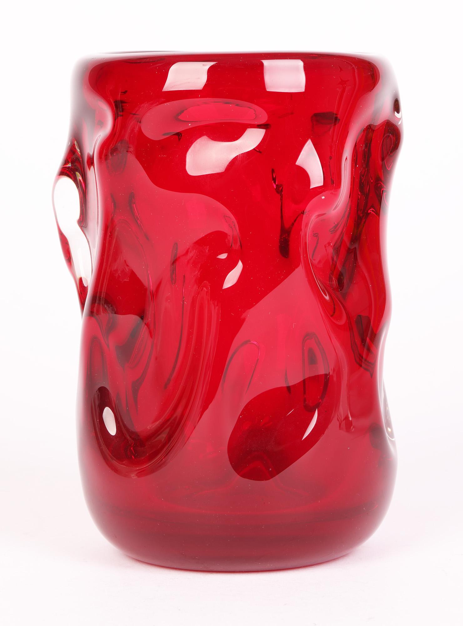 Whitefriars Mid-Century Red Knobbly Art Glass Vase For Sale 5