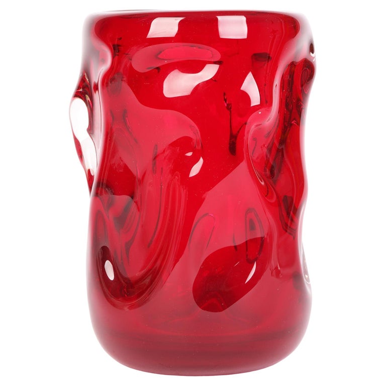 Whitefriars MidCentury Red Knobbly Art Glass Vase For Sale at 1stDibs