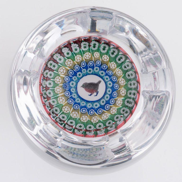 British Whitefriars Paperweight Millefiori Robin 1974