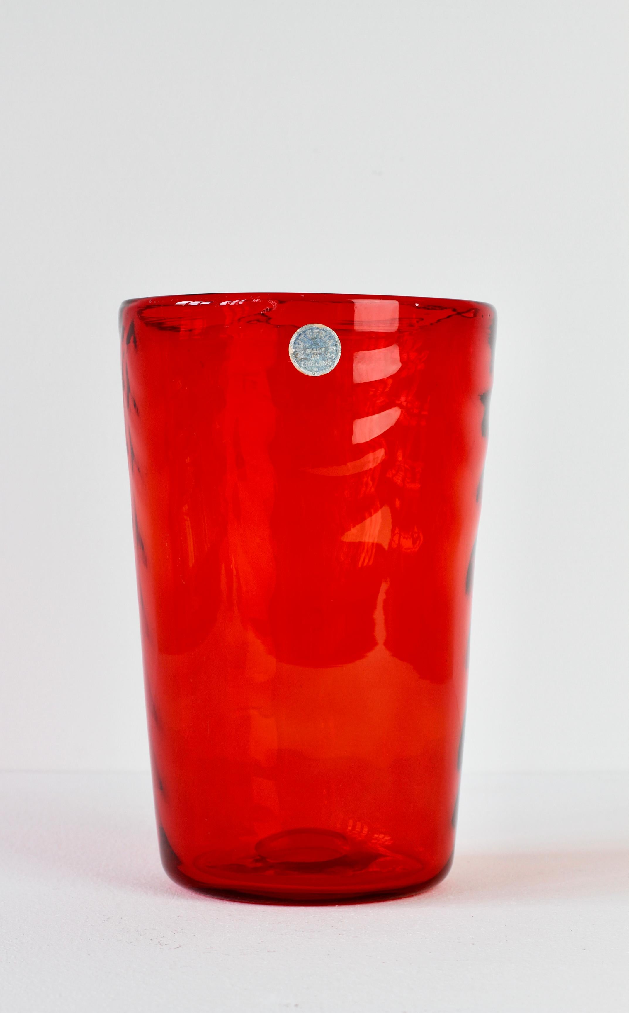Whitefriars Vintage Vibrant Red Glass Vase by Barnaby Marriott Powel, C. 1940 For Sale 3