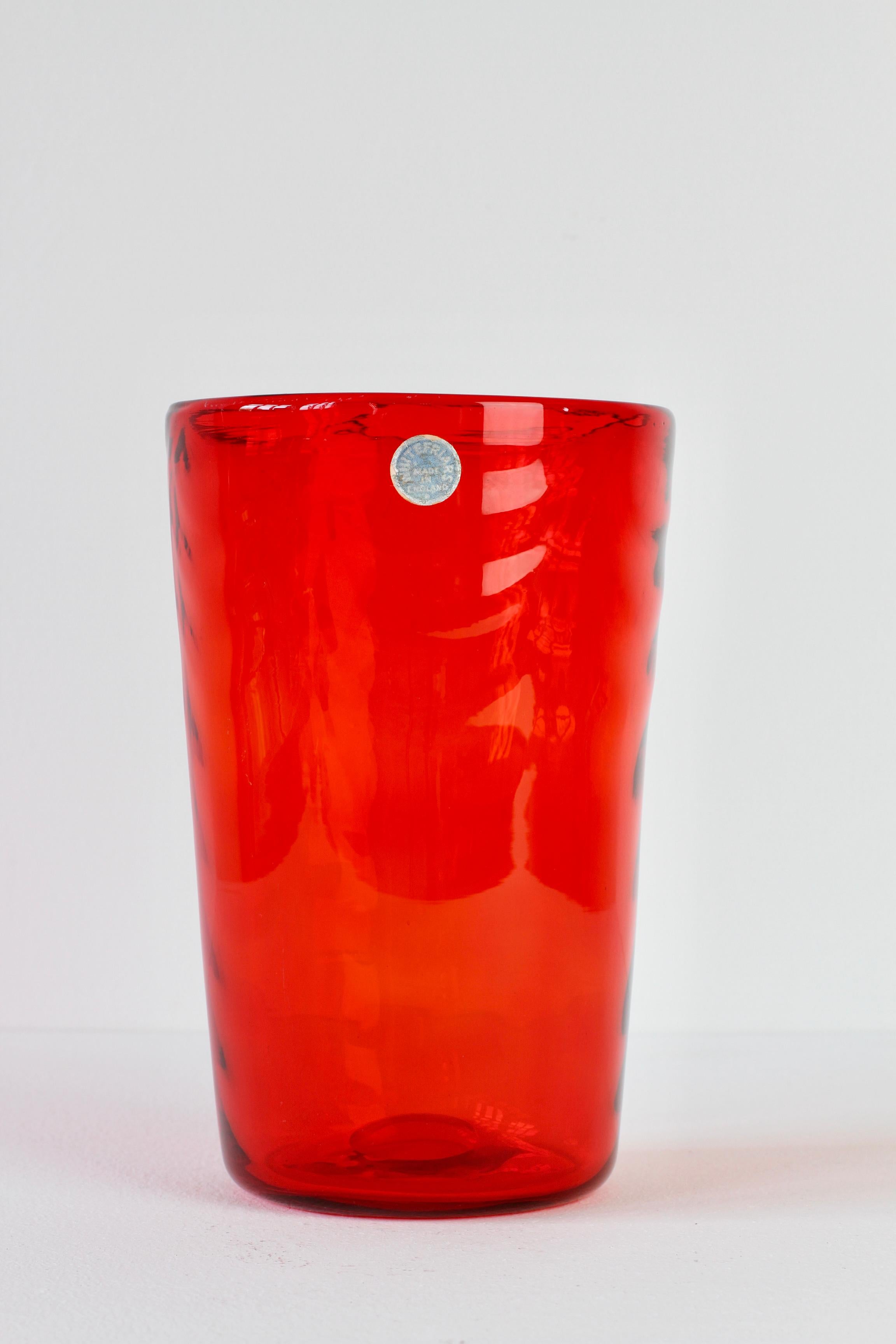 English Whitefriars Vintage Vibrant Red Glass Vase by Barnaby Marriott Powel, C. 1940 For Sale