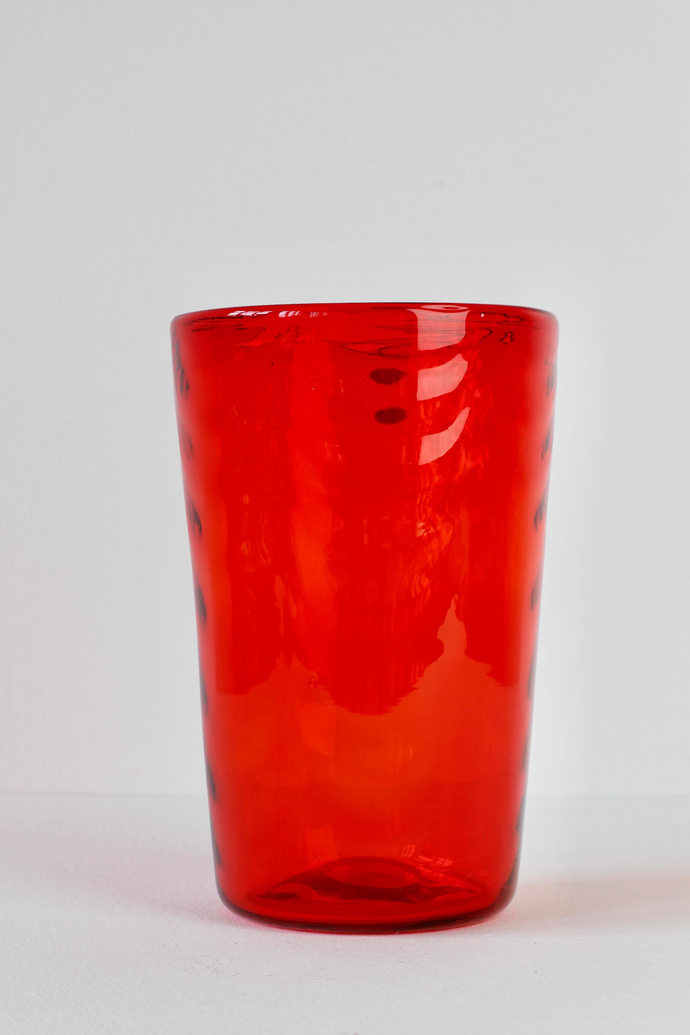 Mid-20th Century Whitefriars Vintage Vibrant Red Glass Vase by Barnaby Marriott Powel, C. 1940 For Sale