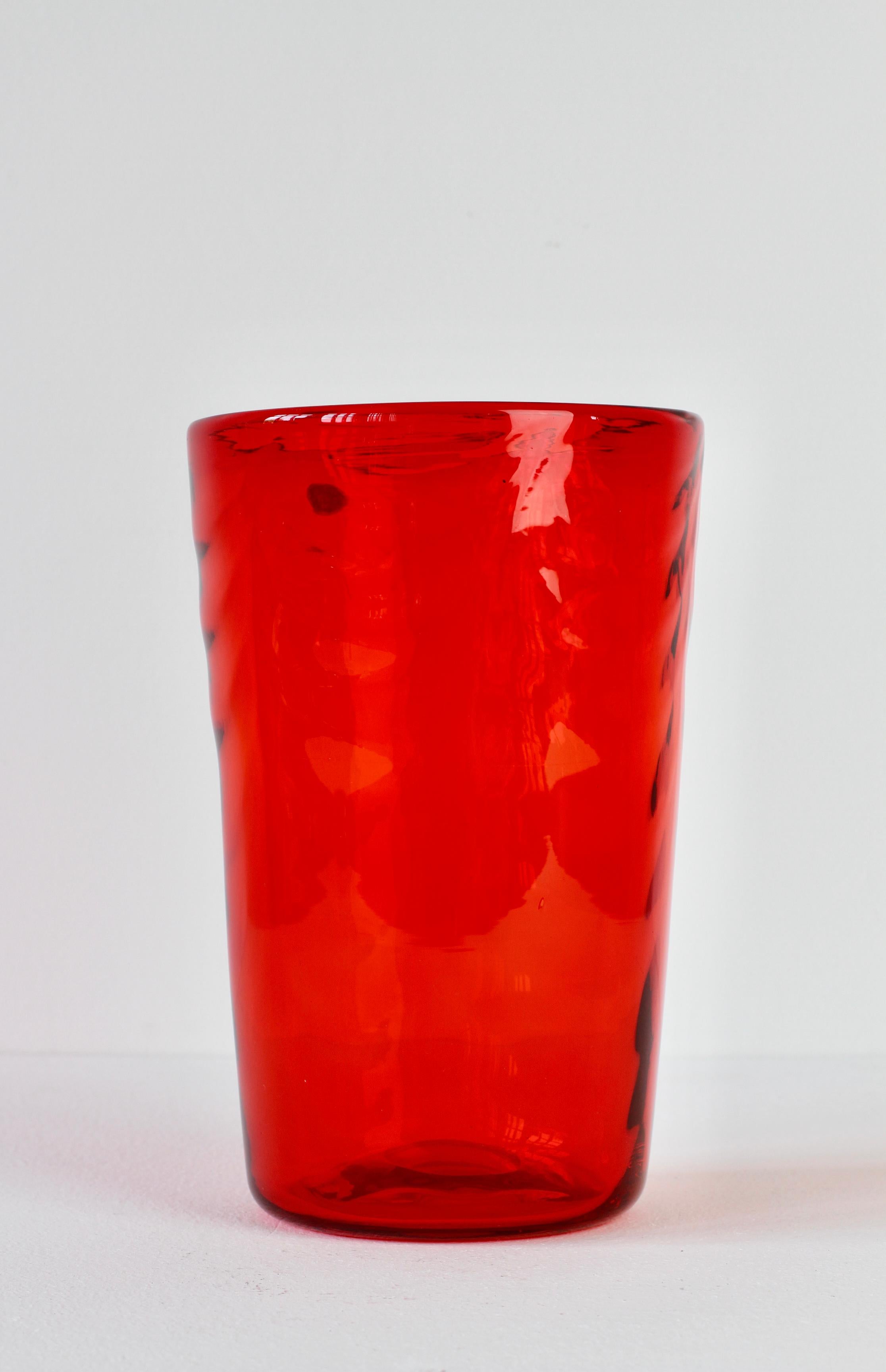 Whitefriars Vintage Vibrant Red Glass Vase by Barnaby Marriott Powel, C. 1940 For Sale 1