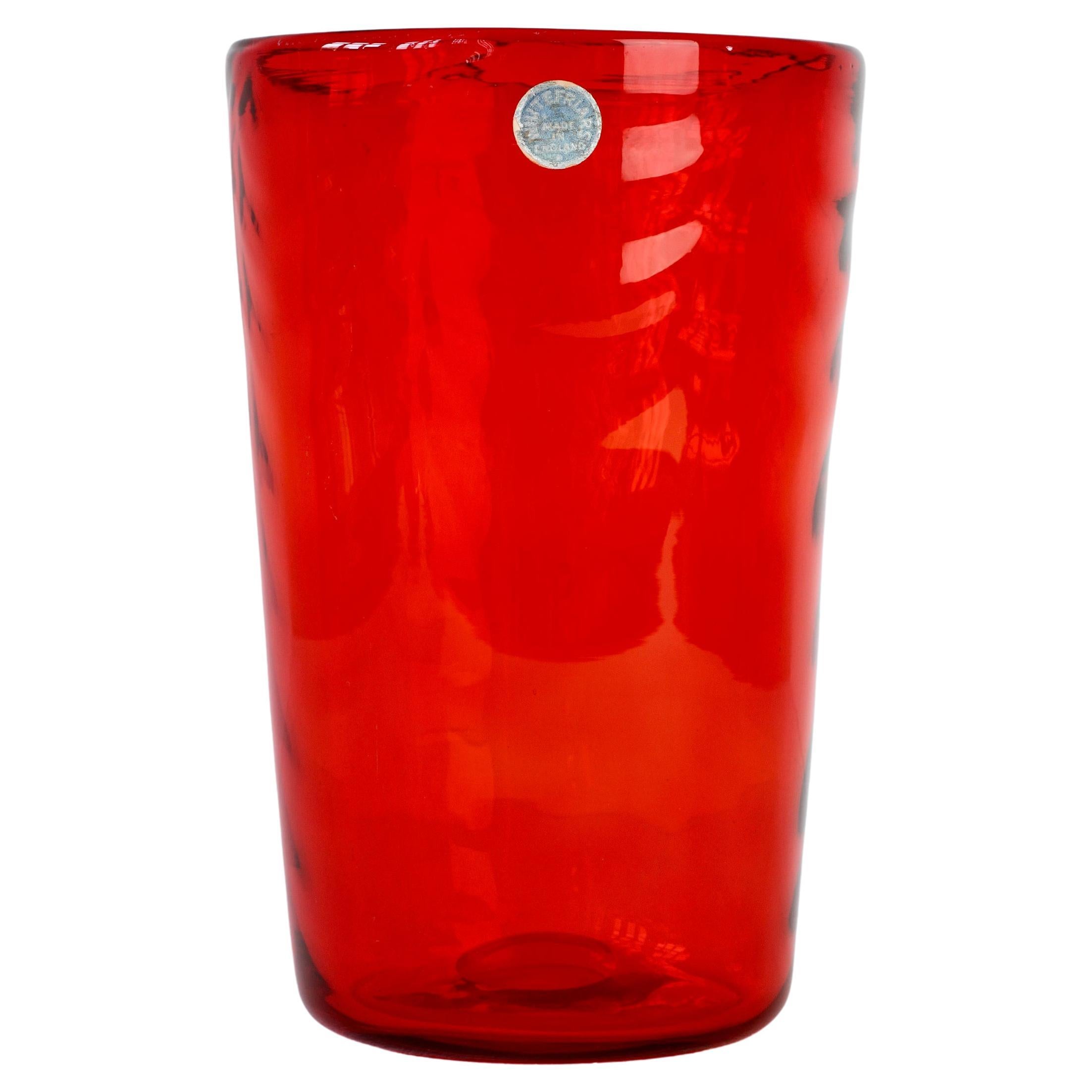 Whitefriars Vintage Vibrant Red Glass Vase by Barnaby Marriott Powel, C. 1940