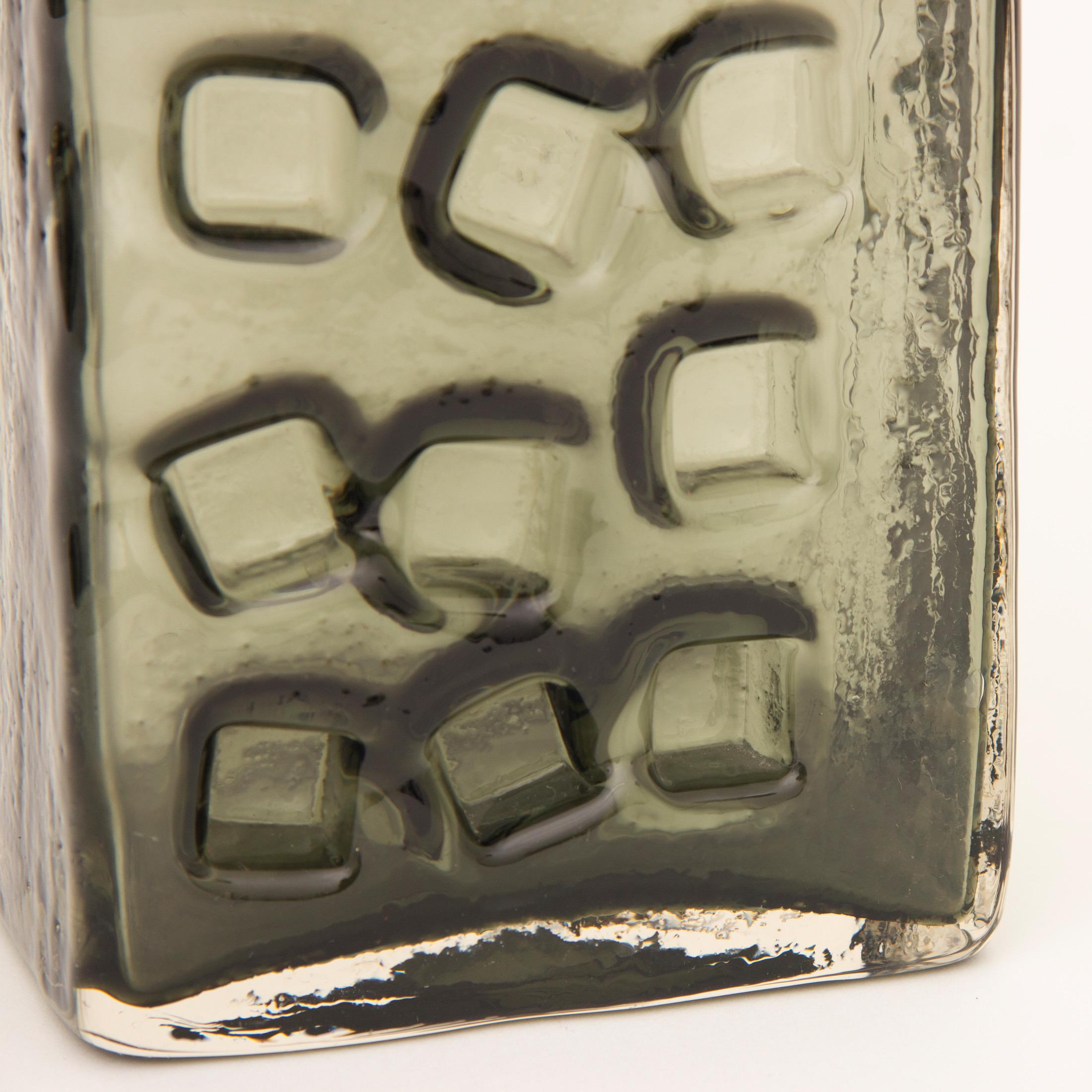 British Whitefriars Willow Coloured Glass Hobnail Slab Vase by Geoffrey Baxter For Sale