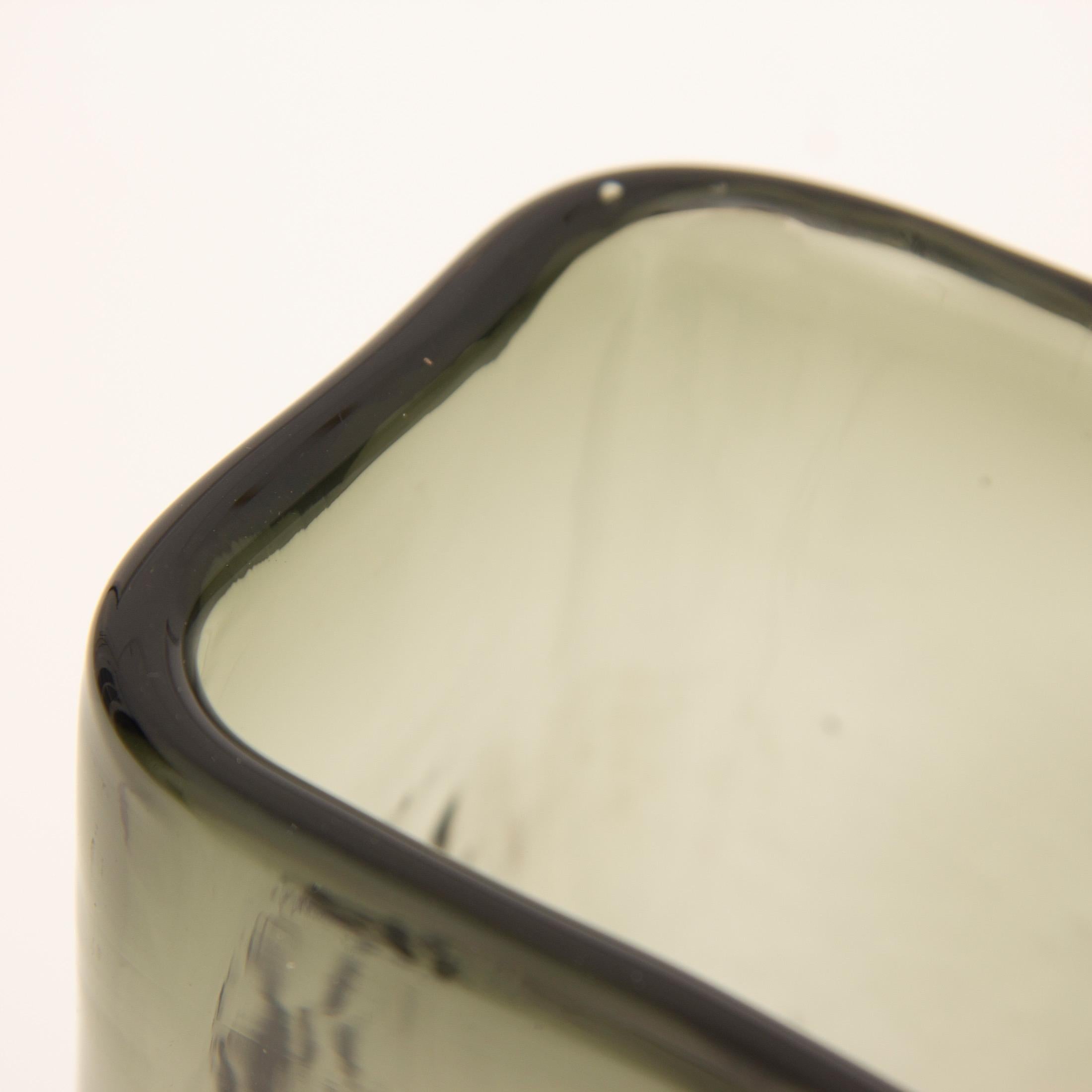 20th Century Whitefriars Willow Coloured Glass Hobnail Slab Vase by Geoffrey Baxter For Sale