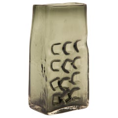 Whitefriars Willow Coloured Glass Hobnail Slab Vase by Geoffrey Baxter
