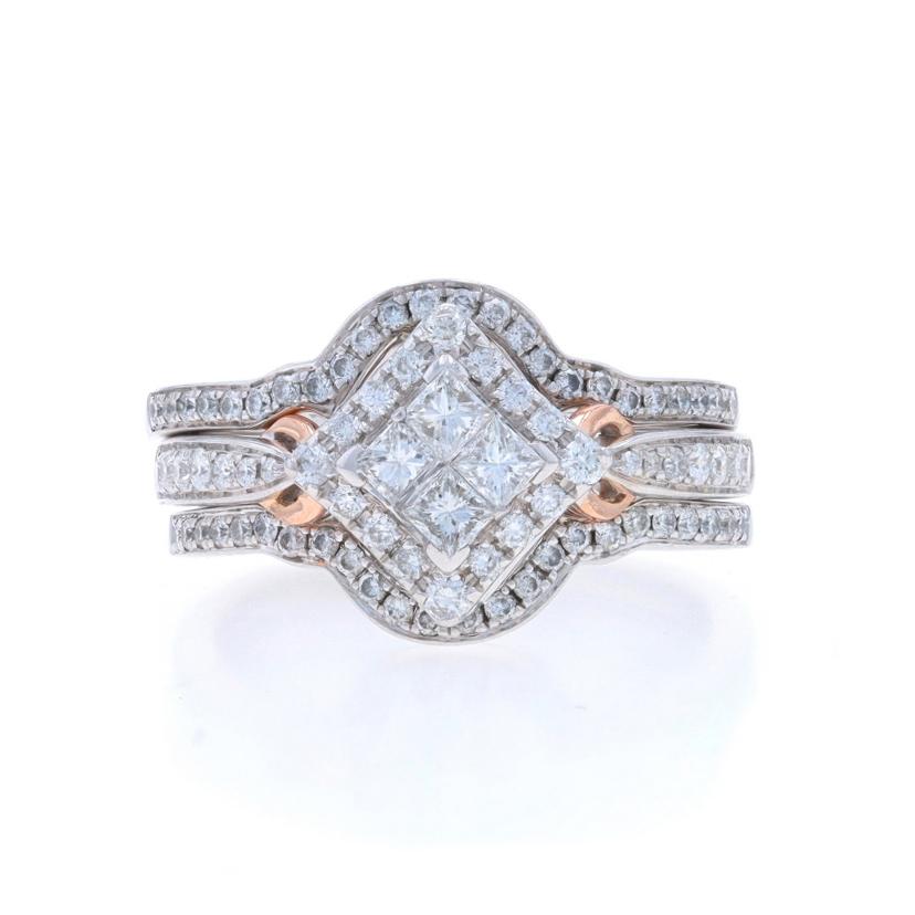 Size: 8 3/4
Sizing Fee: Up 1 size for $100 or Down 1/2 a size for $90

Metal Content: 14k White Gold & 14k Rose Gold

Stone Information
Natural Diamonds
Carat(s): 1.00ctw
Cut: Princess & Round Brilliant
Color: G - H
Clarity: SI2 - I1

Total Carats: