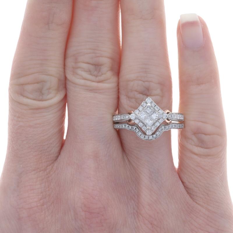 WhiteGold Diamond Cluster Halo Engagement Ring WeddingBands 14k Princess 1.00ctw In Excellent Condition For Sale In Greensboro, NC