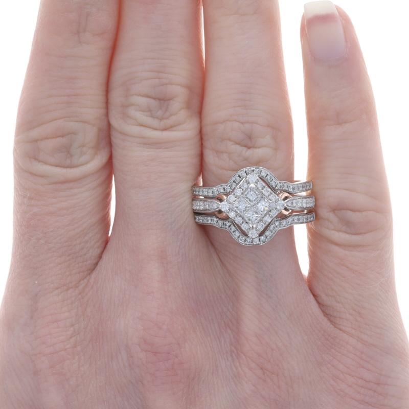 Women's WhiteGold Diamond Cluster Halo Engagement Ring WeddingBands 14k Princess 1.00ctw For Sale