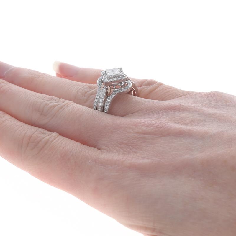 WhiteGold Diamond Cluster Halo Engagement Ring WeddingBands 14k Princess 1.00ctw For Sale 2