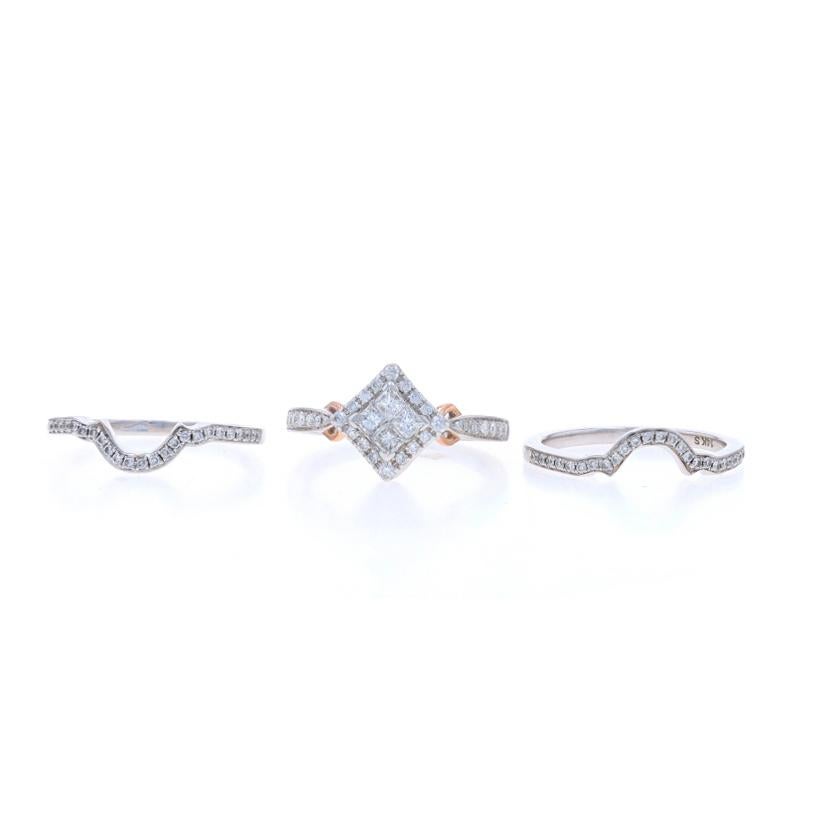 WhiteGold Diamond Cluster Halo Engagement Ring WeddingBands 14k Princess 1.00ctw For Sale 3