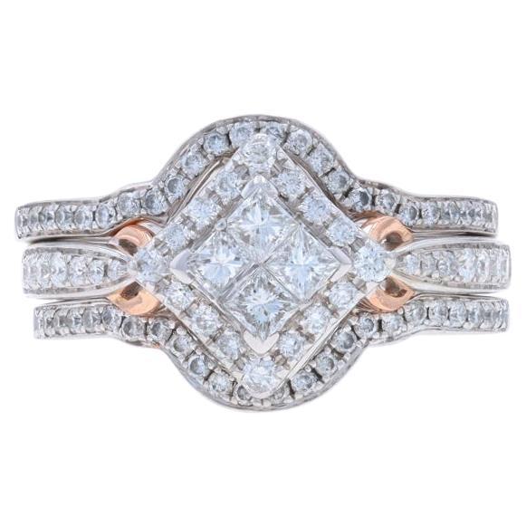 WhiteGold Diamond Cluster Halo Engagement Ring WeddingBands 14k Princess 1.00ctw