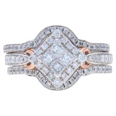 WhiteGold Diamond Cluster Halo Engagement Ring WeddingBands 14k Princess 1.00ctw