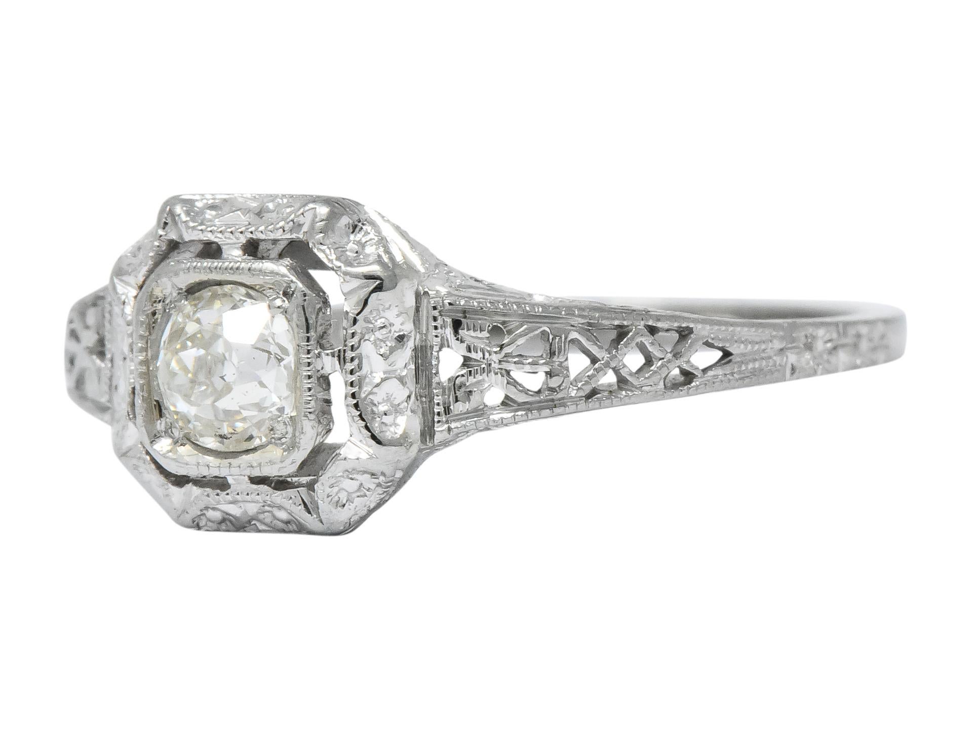 Whiterose Edwardian 0.23 Carat Diamond 18 Karat White Gold Engagement Ring In Excellent Condition In Philadelphia, PA