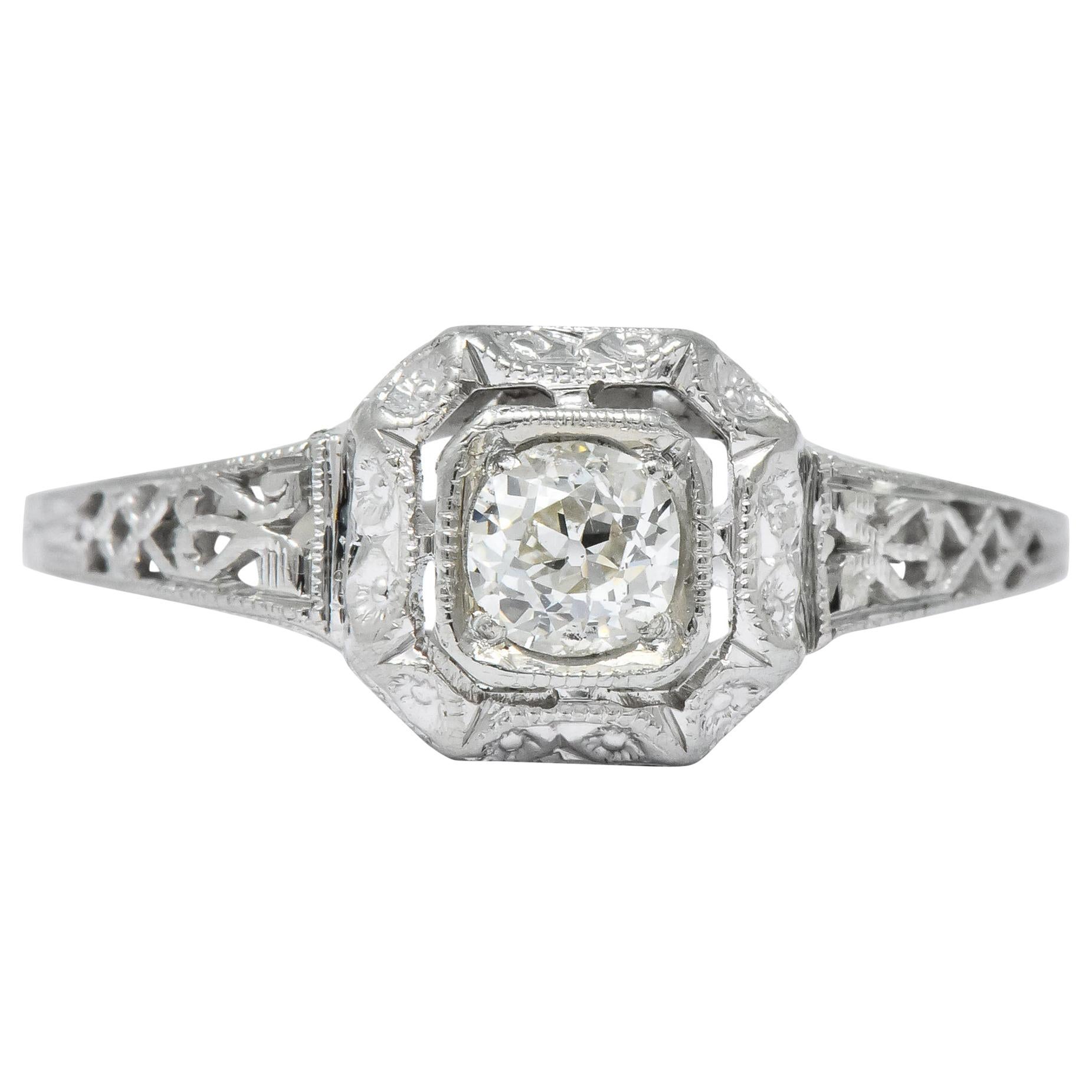 Whiterose Edwardian 0.23 Carat Diamond 18 Karat White Gold Engagement Ring