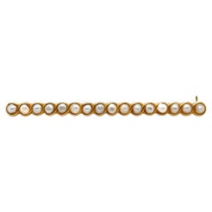 Whiteside & Blank 14k Yellow Gold Seed Pearl Twisted Bar Brooch 1900s