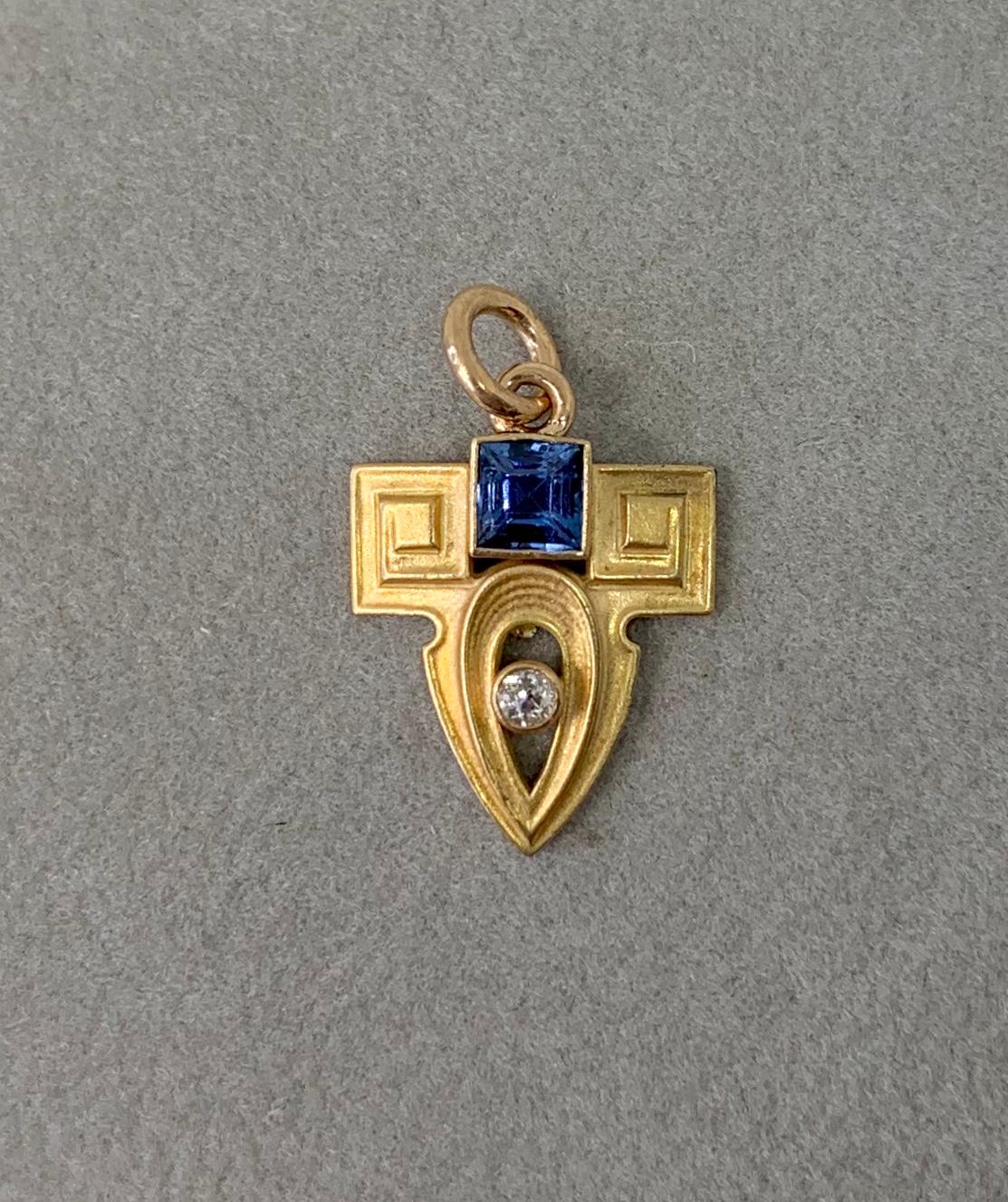 Whiteside & Blank Art Deco Diamond Sapphire Pendant Lavaliere 14K Gold Necklace For Sale 1