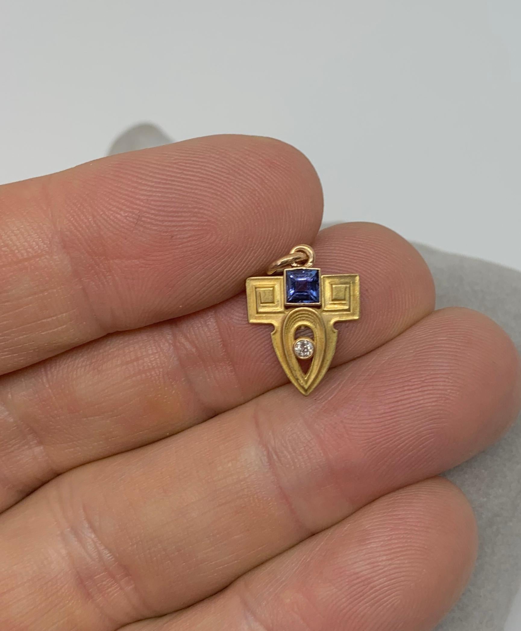 Whiteside & Blank Art Deco Diamond Sapphire Pendant Lavaliere 14K Gold Necklace For Sale 2