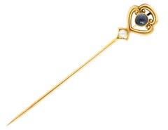 Whiteside & Blank Pearl 0.50 Carat Sapphire 14 Karat Gold Stickpin