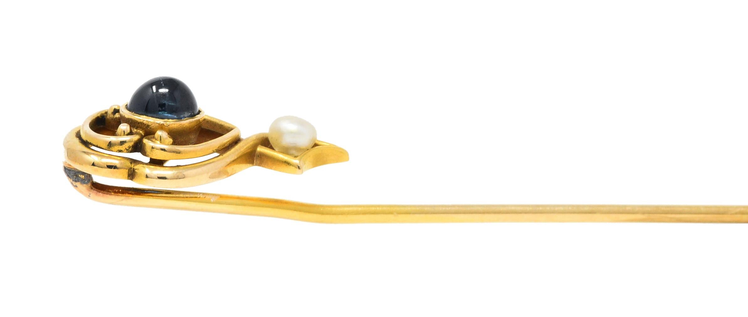 Women's or Men's Whiteside & Blank Pearl 0.50 Carat Sapphire 14 Karat Gold Stickpin