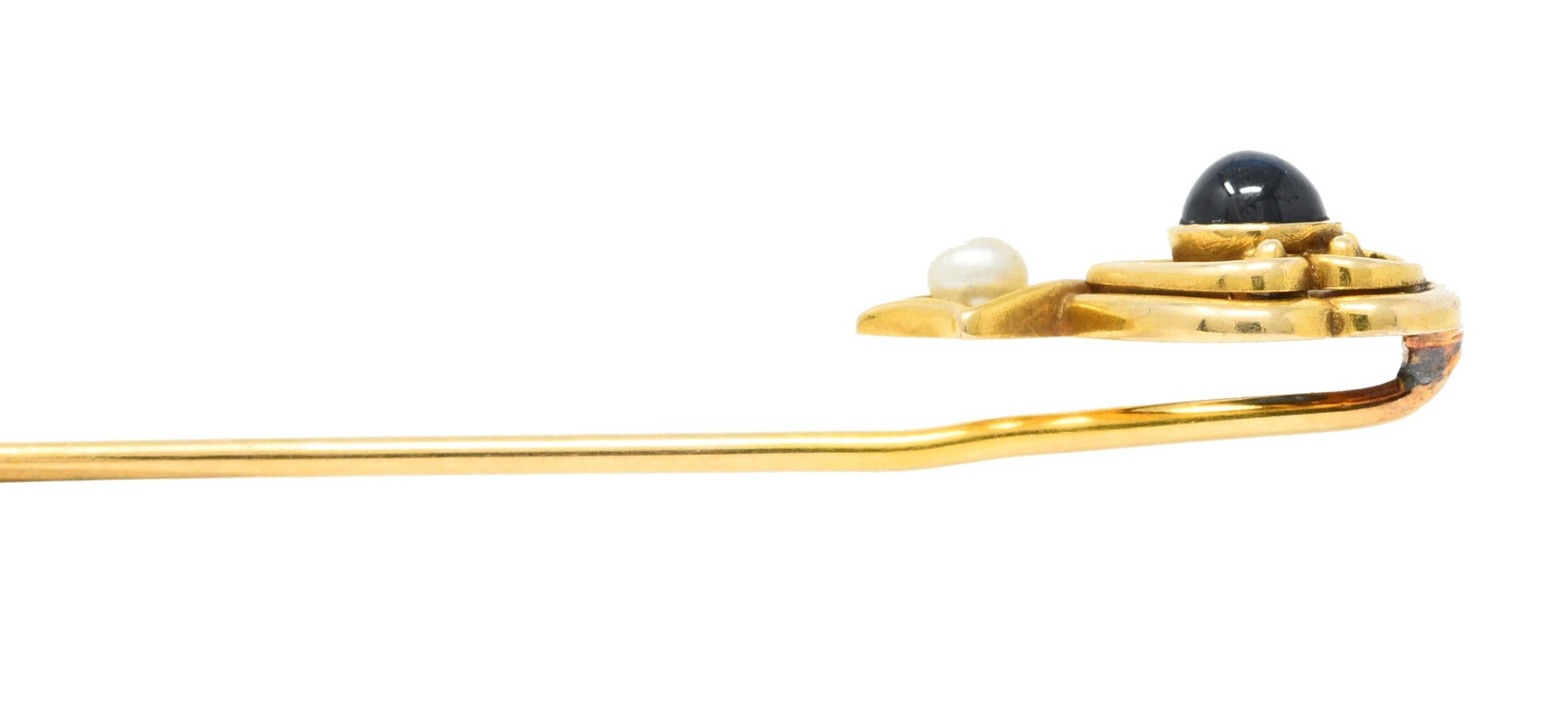 Whiteside & Blank Pearl 0.50 Carat Sapphire 14 Karat Gold Stickpin 1
