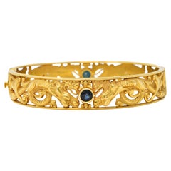Whiteside & Blank Sapphire Diamond 14 Karat Gold Dragon Bangle Bracelet