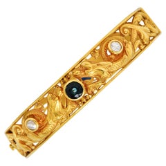 Antique Whiteside & Blank Sapphire Diamond 14 Karat Gold Dragon Bangle Bracelet