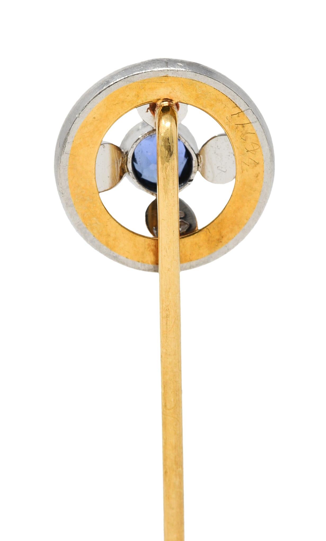 Edwardian Whiteside & Blank Sapphire Platinum-Topped 14 Karat Gold Stickpin