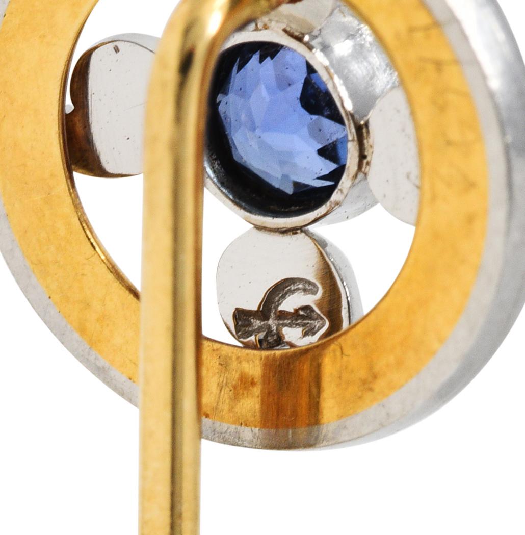 Whiteside & Blank Sapphire Platinum-Topped 14 Karat Gold Stickpin In Excellent Condition In Philadelphia, PA