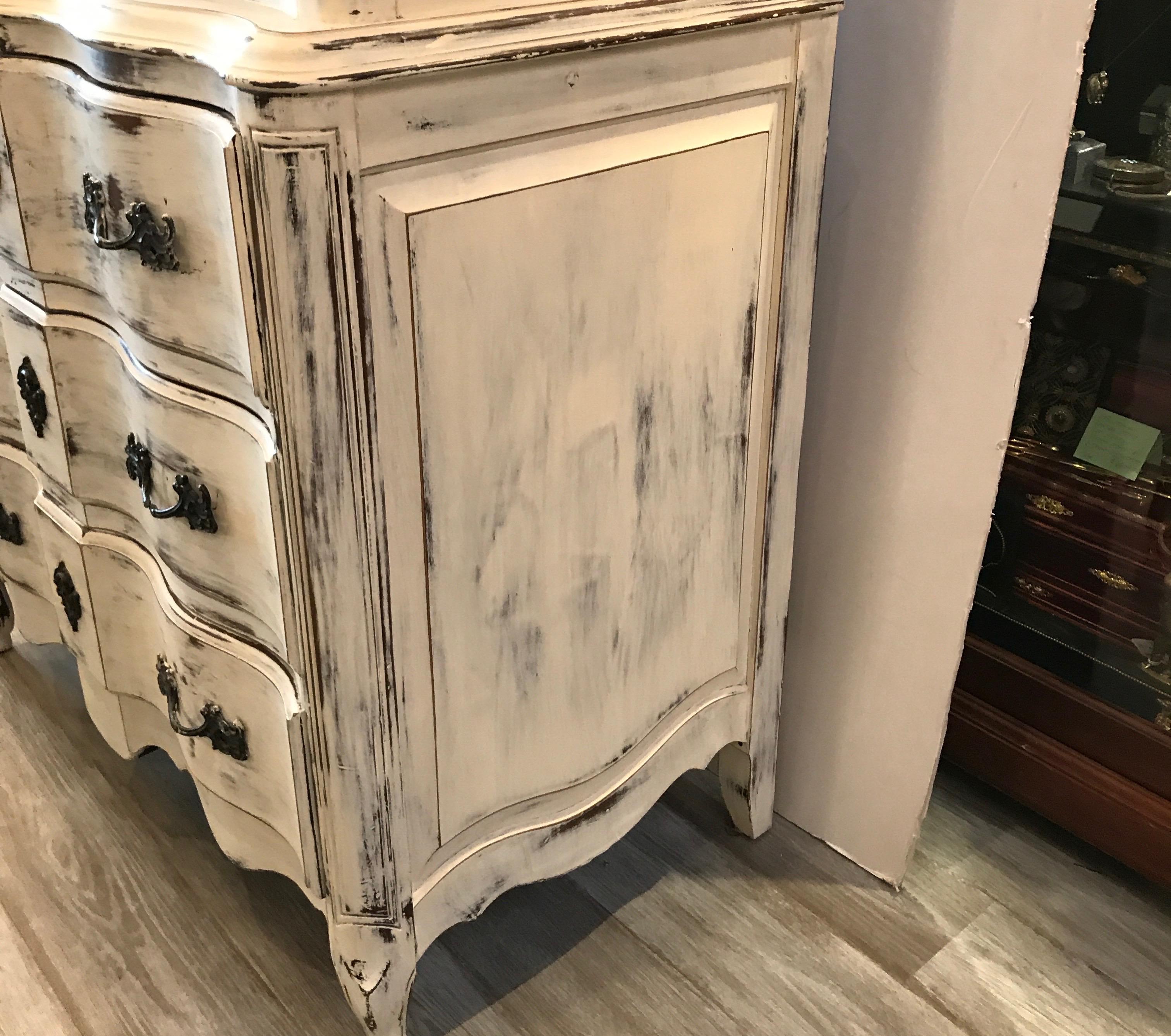 Painted Whitewash Chest on Chest Solid Walnut For Sale