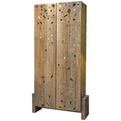 Whitewash Raw Confetti Cabinet with Embedded Art Glass
