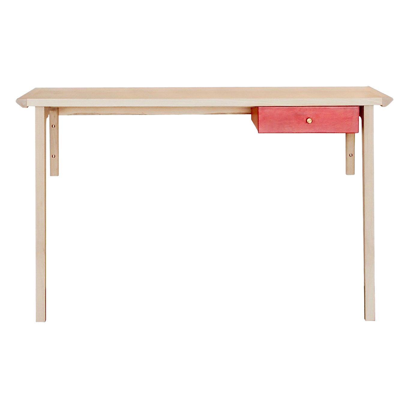 Bureau Linderman en frêne blanchi à la chaux avec tiroir enveloppé de cuir, en stock