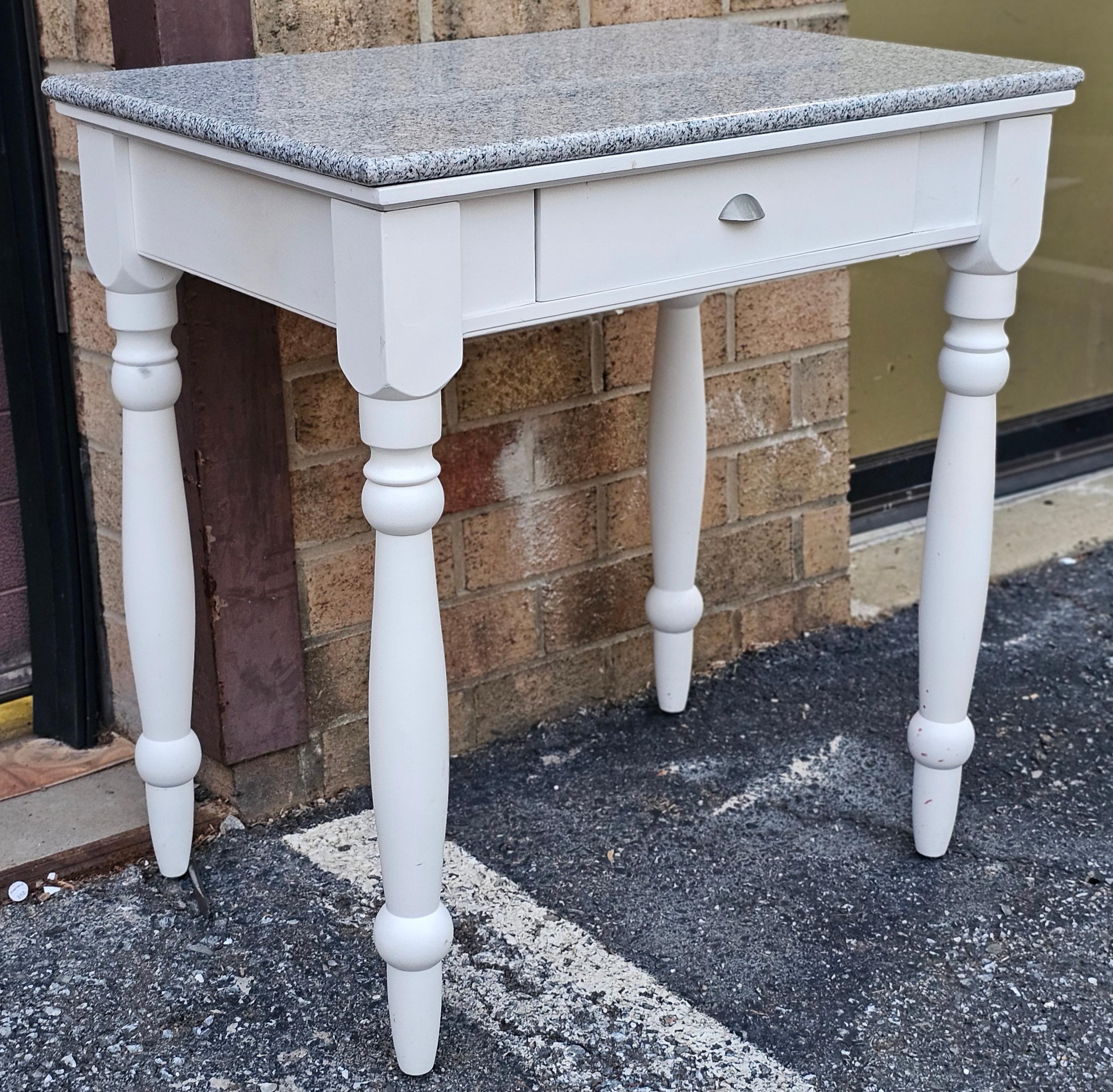American Classical Whitewashed Granite Top White Painted Washstand Work Table For Sale