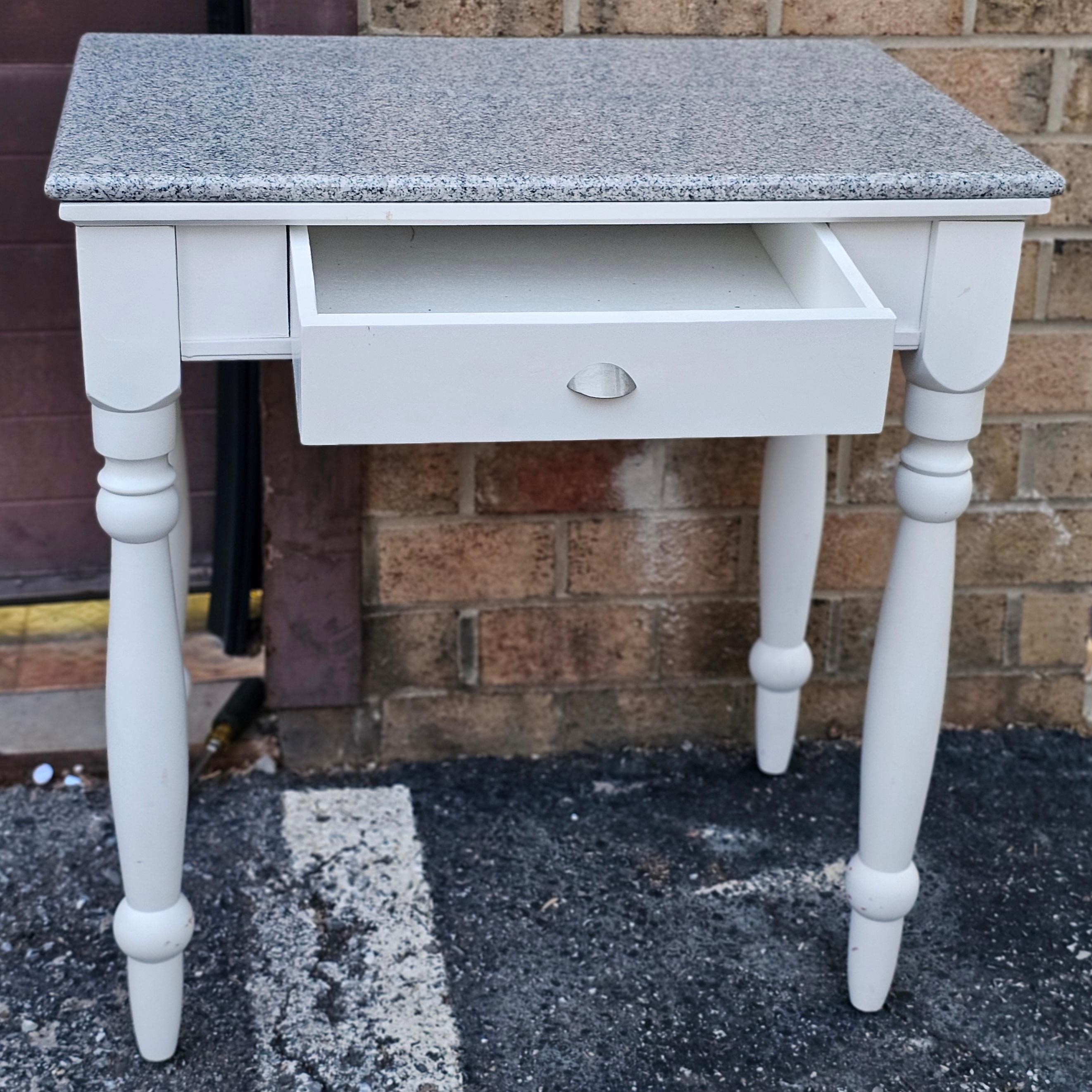 American Whitewashed Granite Top White Painted Washstand Work Table For Sale