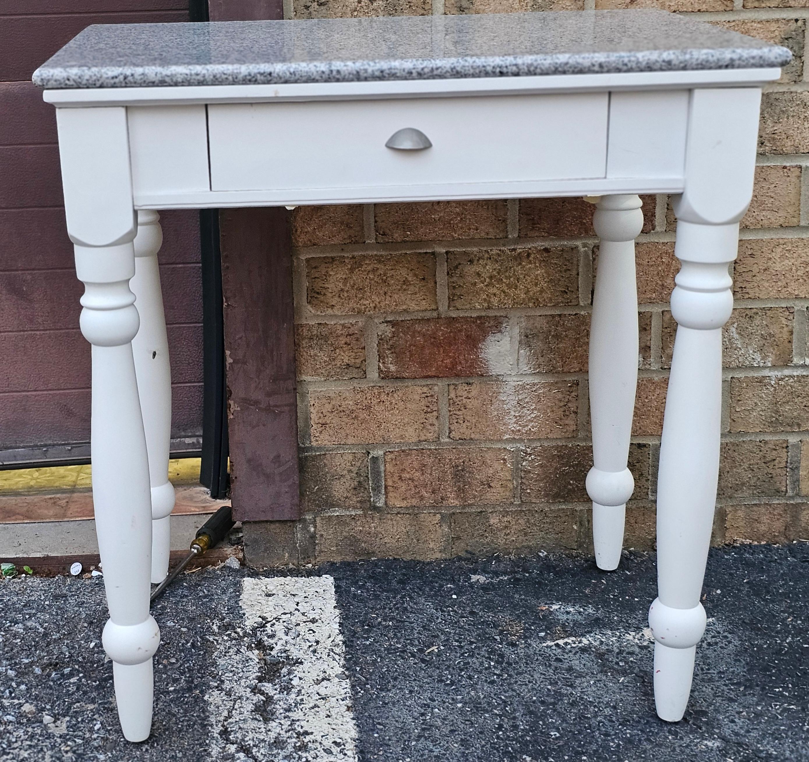 Whitewashed Granite Top White Painted Washstand Work Table In Good Condition For Sale In Germantown, MD