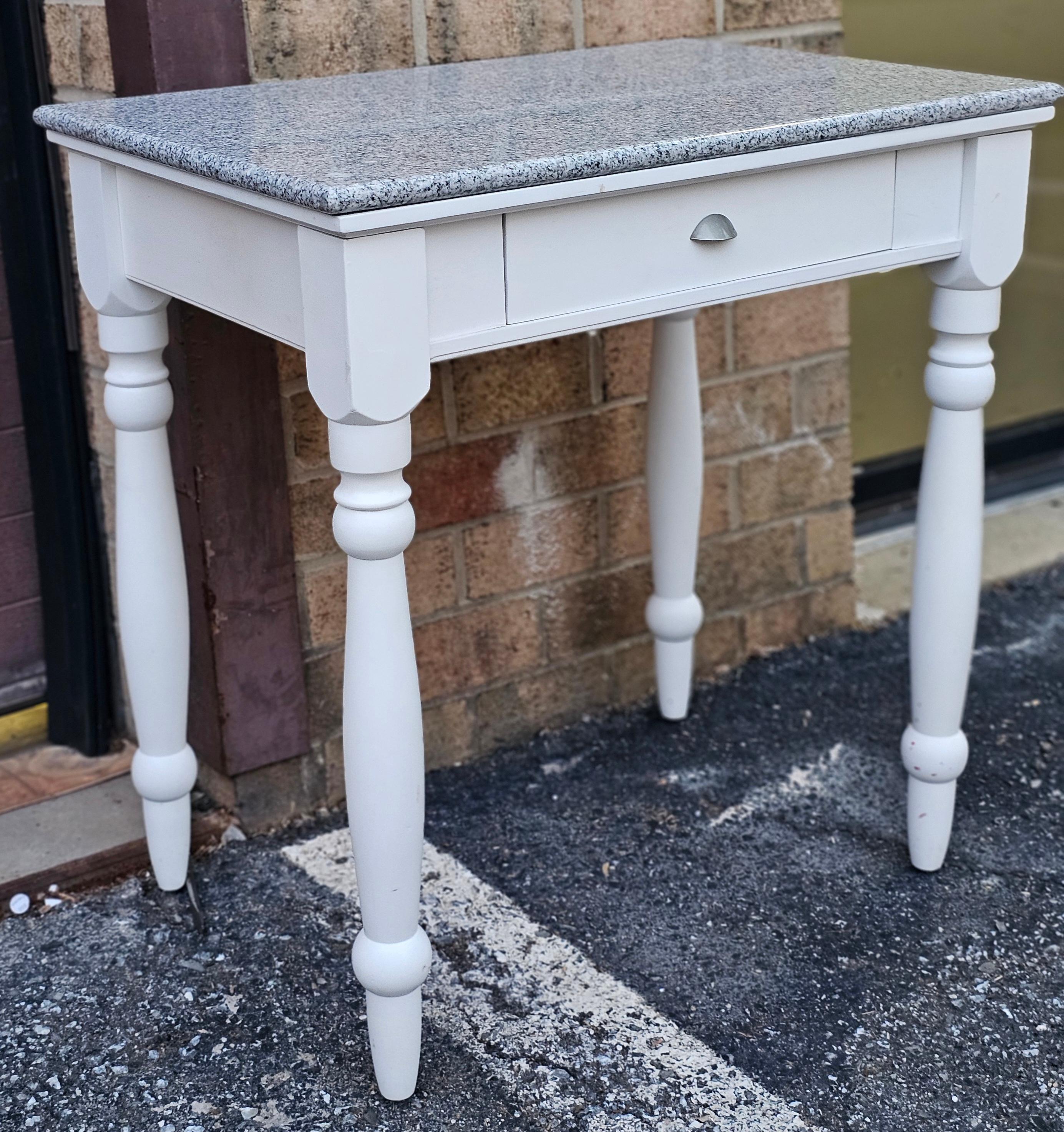 Whitewashed Granite Top White Painted Washstand Work Table For Sale 1