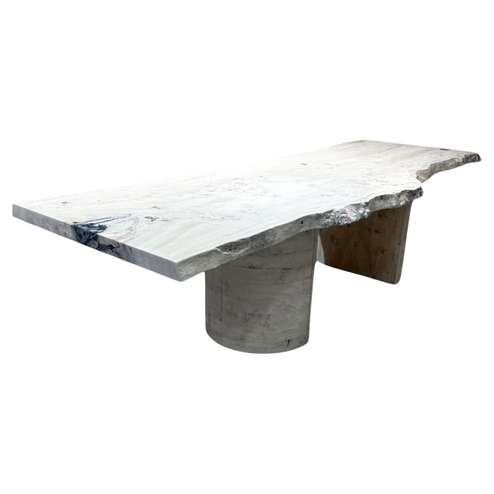 Table blanchie à la chaux - Table de salle à manger en bois blanc - Table en bois naturel