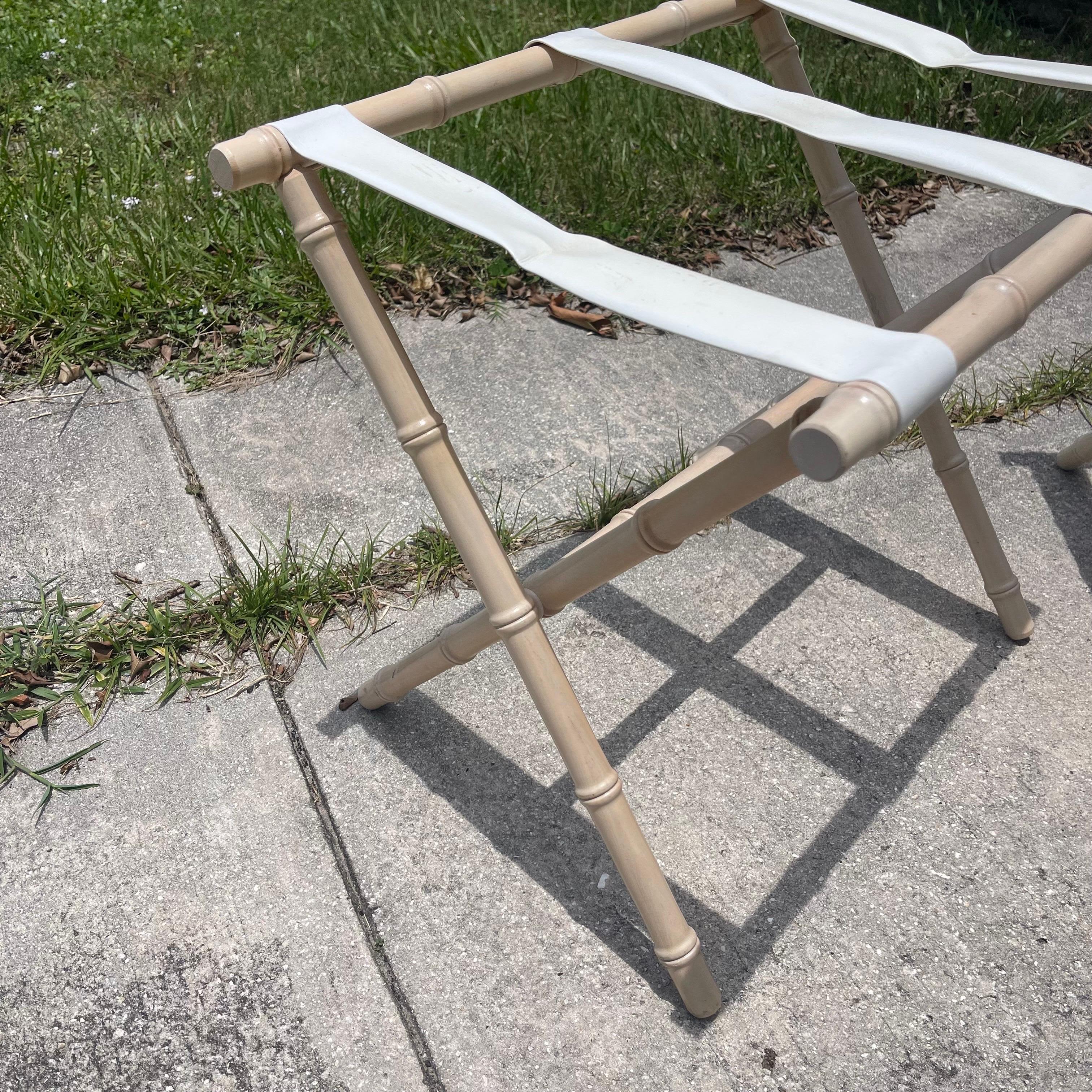 Whitewashed Oak Faux Bamboo Luggage Racks, a Pair In Good Condition In Jensen Beach, FL