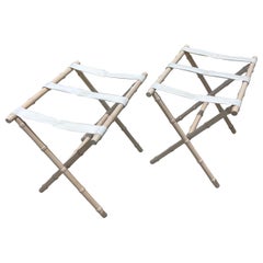 Whitewashed Oak Faux Bamboo Luggage Racks, a Pair