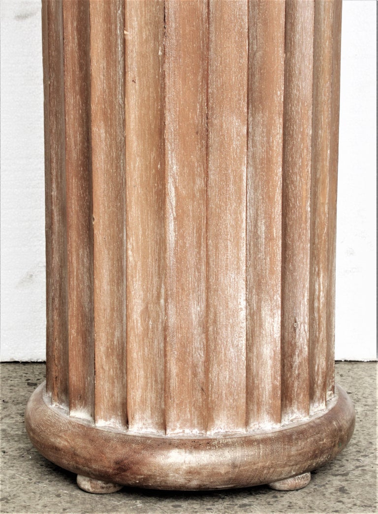 Whitewashed Pine Classical Fluted Column Pedestal at 1stDibs