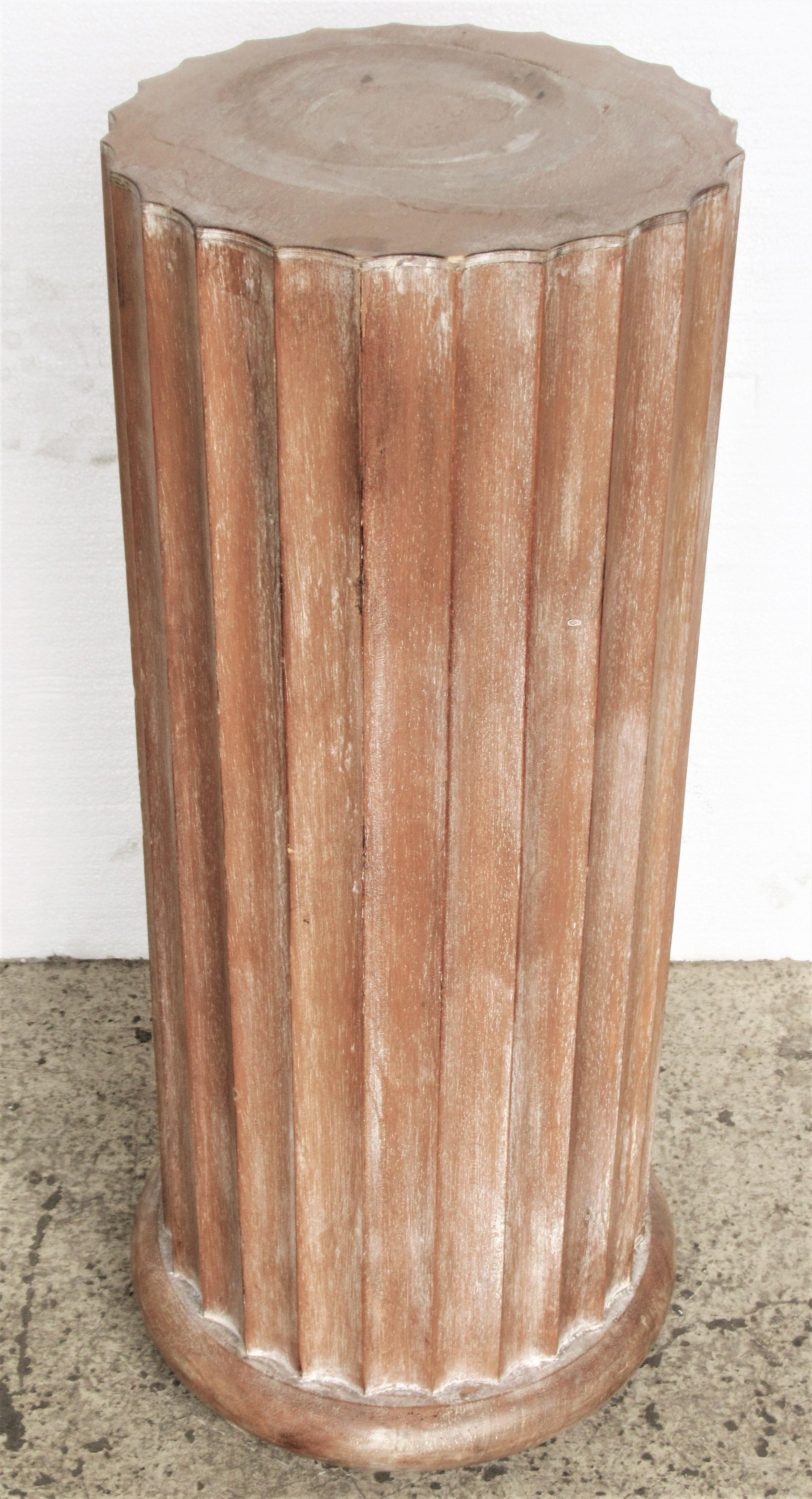 Classical Roman Whitewashed Pine Classical Fluted Column Pedestal
