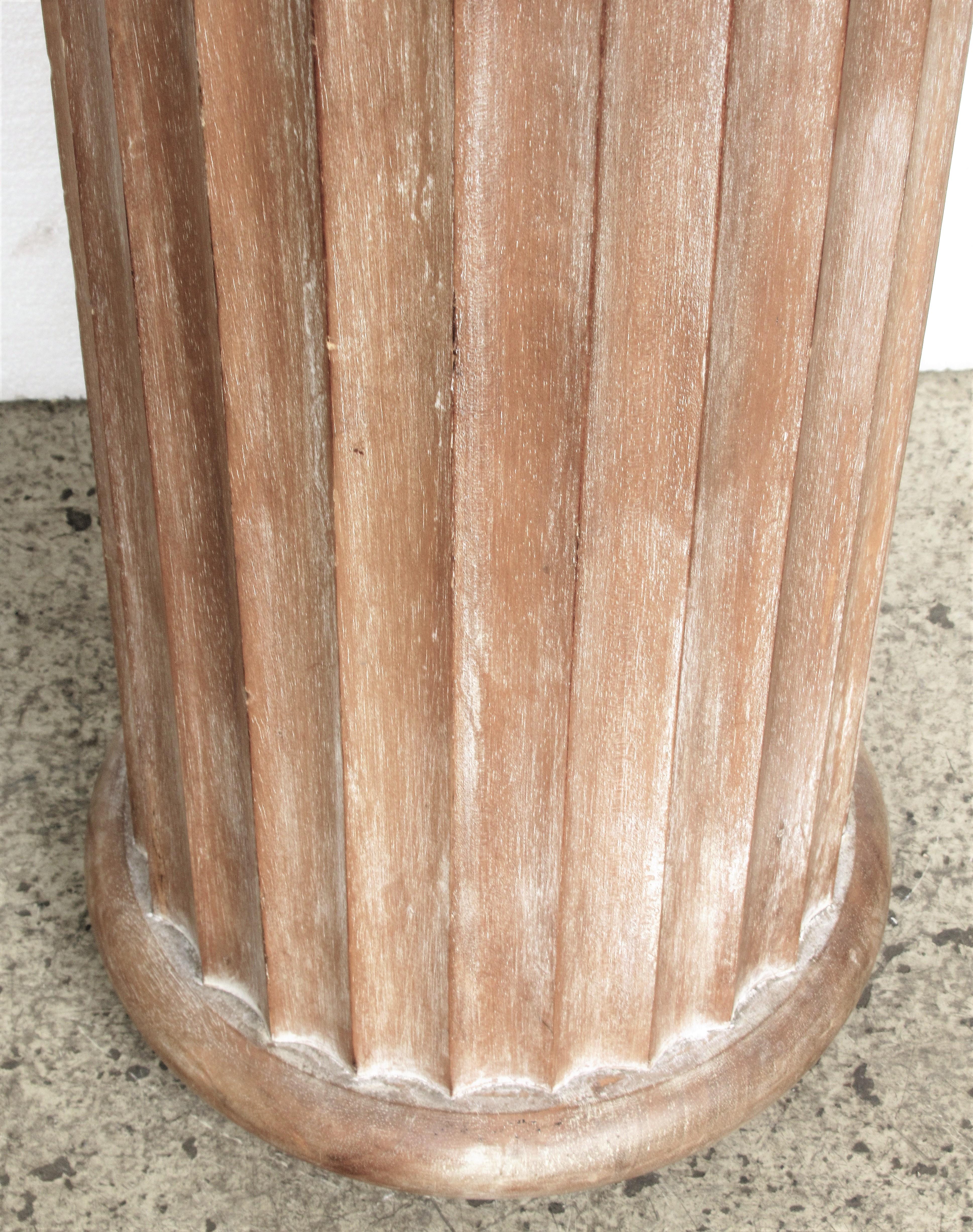 Whitewashed Pine Classical Fluted Column Pedestal In Good Condition In Rochester, NY