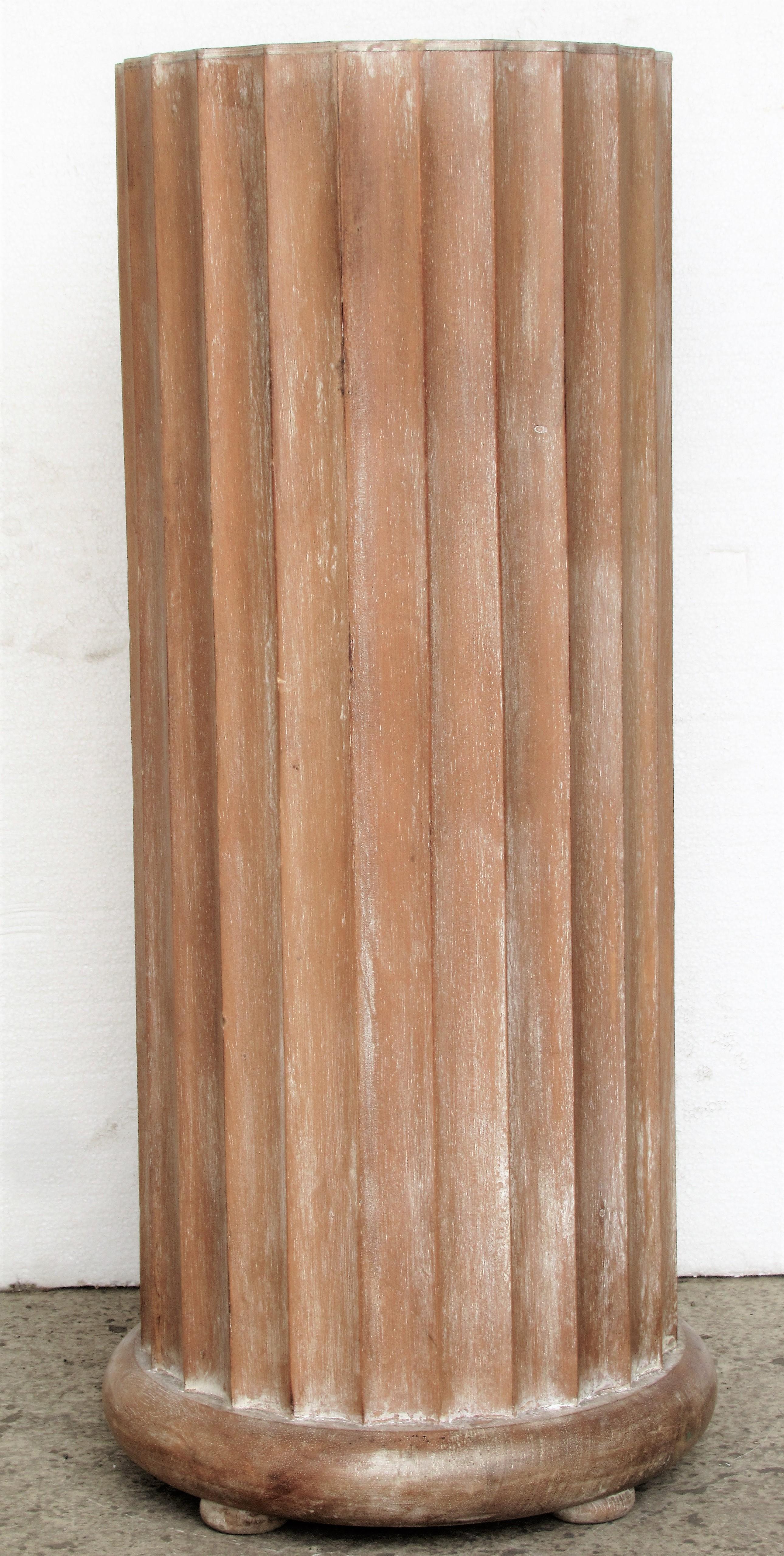 Whitewashed Pine Classical Fluted Column Pedestal 1