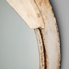 Miroir rond blanchi à la chaux avec cadre en métal, style rustique, XXe siècle
