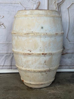 Whitewashed Terracotta Storage Vessel with Ribbed Form
