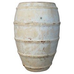 Whitewashed Terracotta Storage Vessel with Ribbed Form