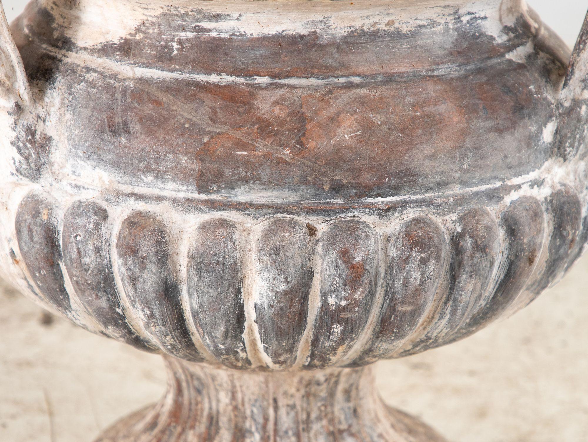 Whitewashed Terracotta Urn with Three Handles, Italy mid 20th C. For Sale 3