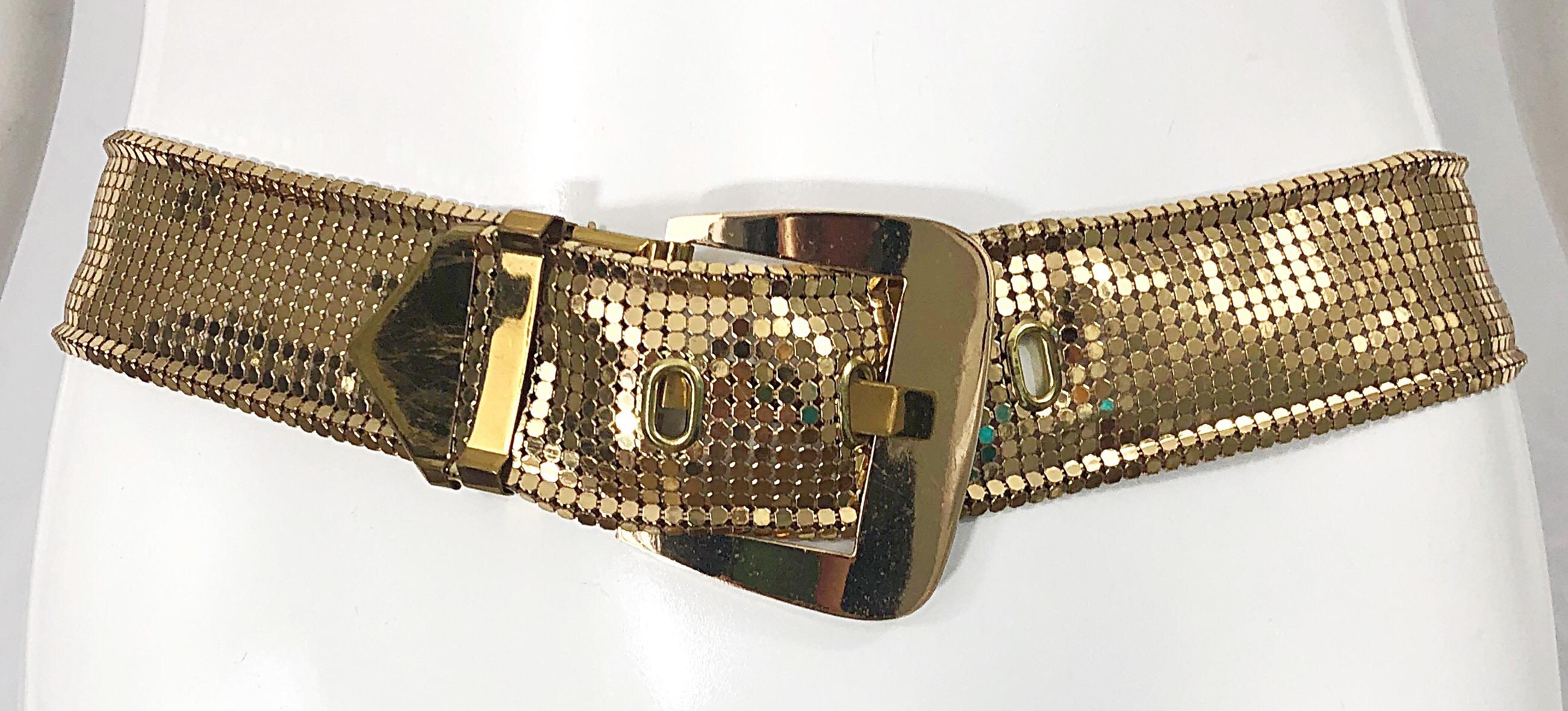 Brown Whiting and Davis 1980s Gold Metal Chainmail Vintage Metallic 80s Belt For Sale